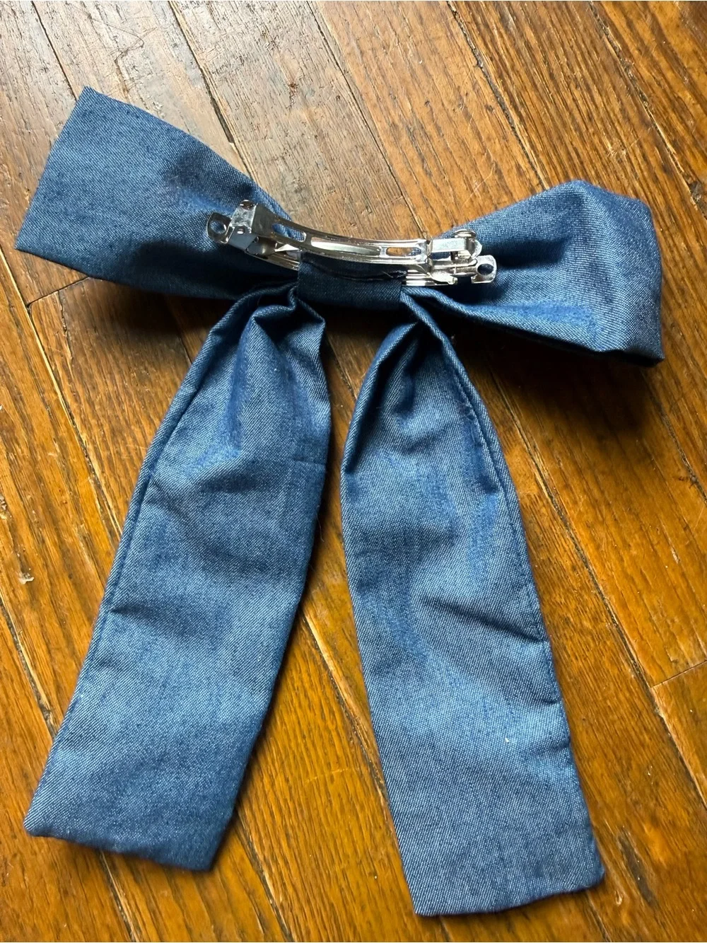 Denim Pearl School Pins Bow Hair Clip for Kids - Blue Back to School